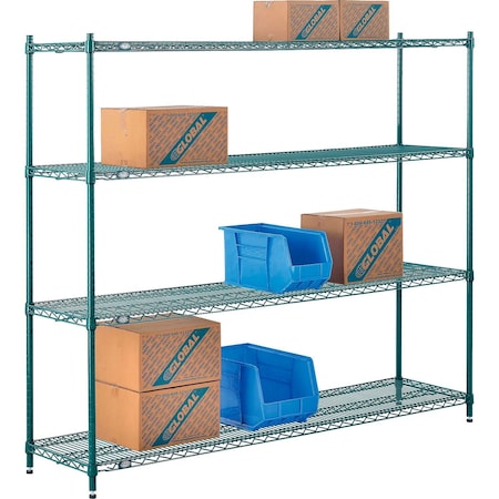 Poly-Green, 4 Tier, Wire Shelving Starter Unit, 72W X 14D X 54H